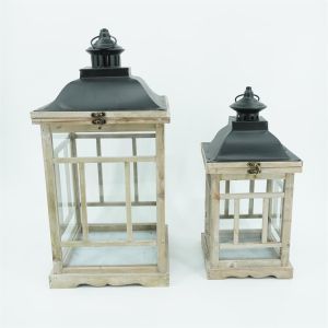 grey wood and glass lantern set of 2